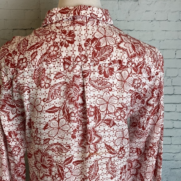 Garnet Hill NWOT Easy Linen Button Down Blouse Floral Sz 6 Coastal Vacation - Picture 7 of 16